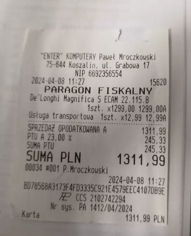 EKSPRES CIŚNIENIOWY DELONGHI MAGNIFICA S ECAM22.115.B Z GWARANCJA !