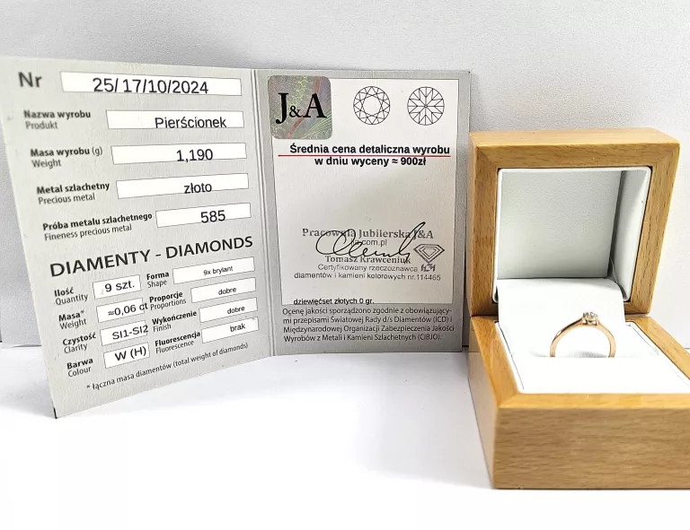 ZŁOTY PIERŚCIONEK Z DIAMENTEMI 0,06CT P585 R9 1,19G