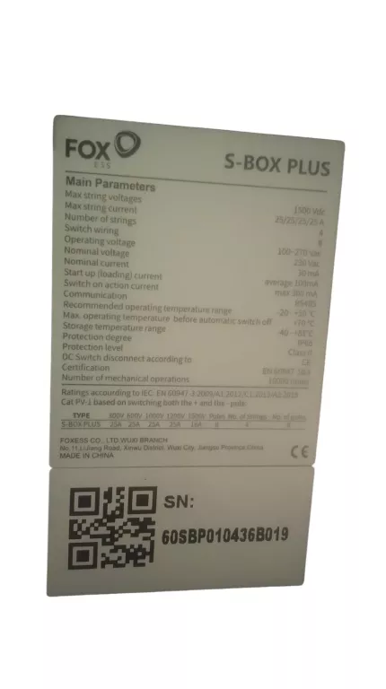 WYŁĄCZNIK PPOŻ FOXESS S-BOX 2 STRINGI IP66 WYŁACZNIK PRZECIWPOŻAROWY
