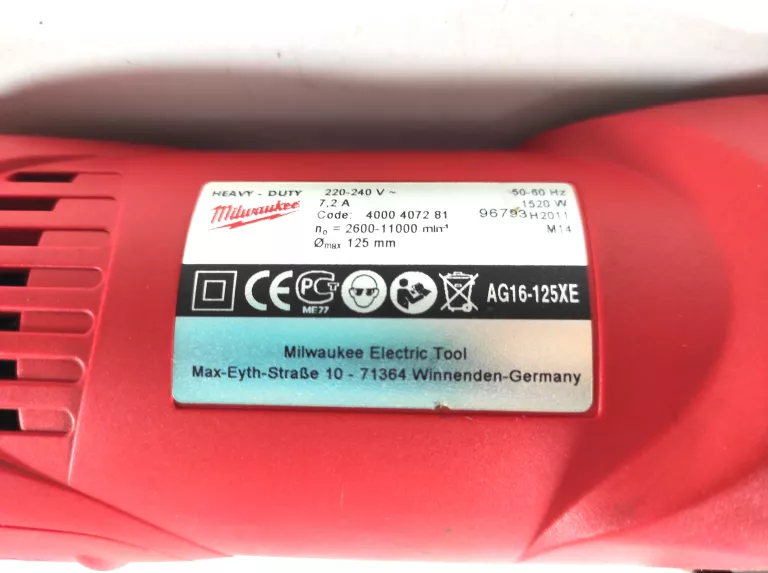 SZLIFIERKA KĄTOWA NISKOOBROTO WAMILWAUKEE AG16 125 XE