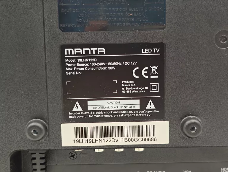 TELEWIZOR MANTA 19LHN122D + PILOT DO ARESZTU/CELI HDMI