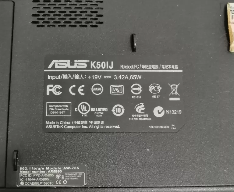LAPTOP ASUS K50IJ 4GB / 120GB SSD WIN 10