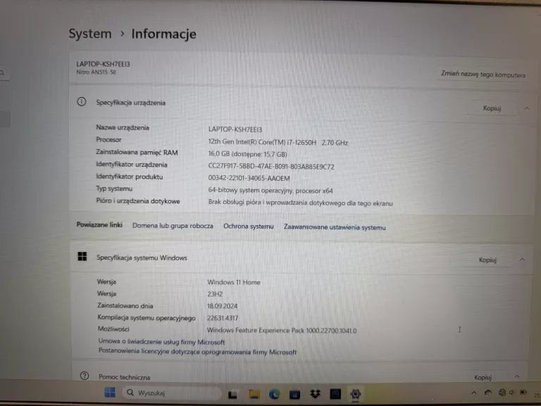 LAPTOP GAMINGOWY ACER NITRO 5 AN515-58 144HZ I7-12650H 16GB 1TB