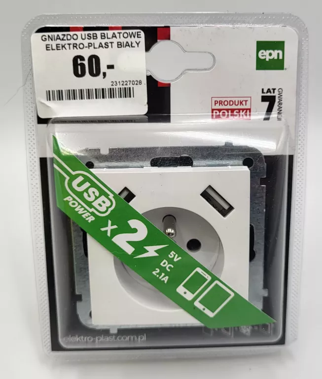 ELEKTRO-PLAST FLAVIA GNIAZDO POJEDYNCZE Z 2 X USB BIAŁE