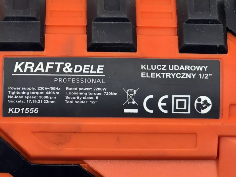 KLUCZ UDAROWY ZAKRĘTARKA KRAFT&DELE 2200W 720NM KD1556 KOMPLET
