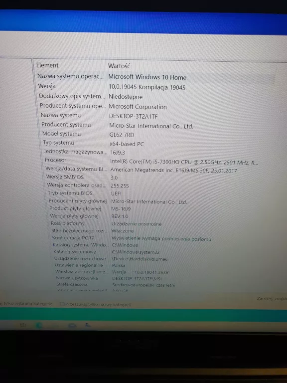 LAPTOP GAMINGOWY MSI GL62 7RD I7 / 8G/ 500GB