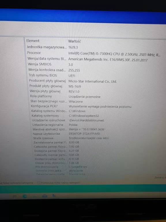 LAPTOP GAMINGOWY MSI GL62 7RD I7 / 8G/ 500GB