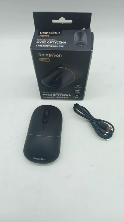 MYSZ BEZPRZEWODOWA REINSTON RGB WBUDOWANY AKUMULATOR USB 2.4 GHZ CZARNA