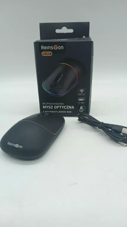MYSZ BEZPRZEWODOWA REINSTON RGB WBUDOWANY AKUMULATOR USB 2.4 GHZ CZARNA