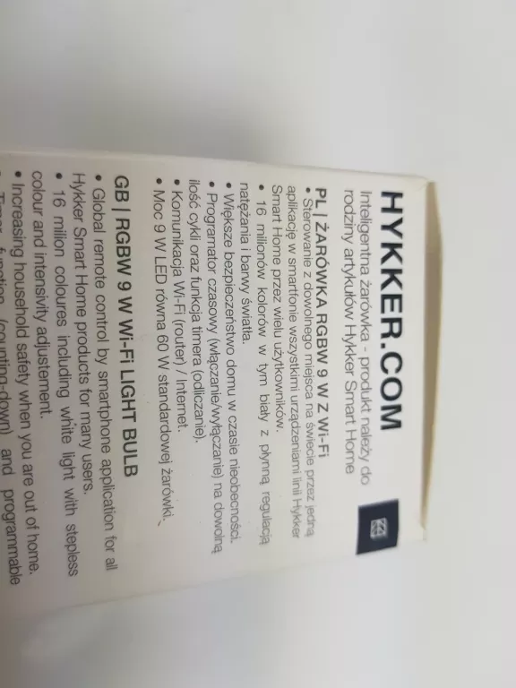 ŻARÓWKA INTELIGENTA LED RGBW 9W Z WI-FI 9W=60W HYKKER