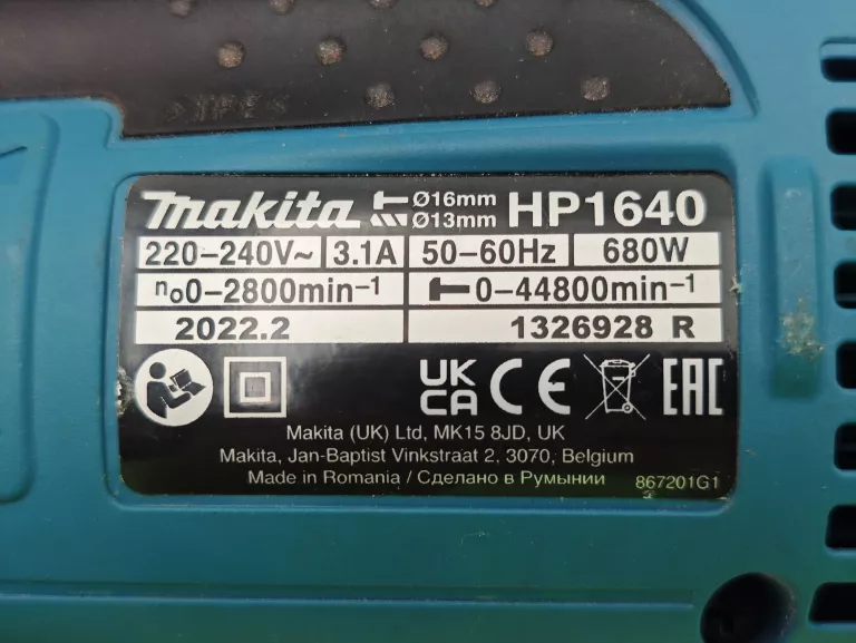 WIERTARKA UDAROWA MAKITA HP1640 680W - JAK NOWA!