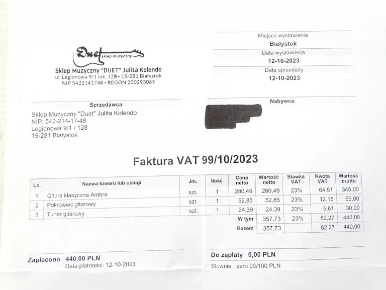 GITARA KLASYCZNA AMBRA VIVA 3/4 BSB + POKROWIEC