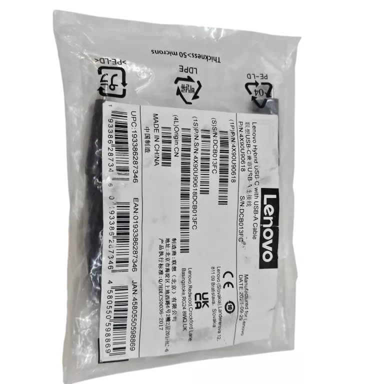 LENOVO 4X90U90618 KABEL USB 1 M 3.2 GEN 1 (3.1 GEN 1) USB A/USB C USB C