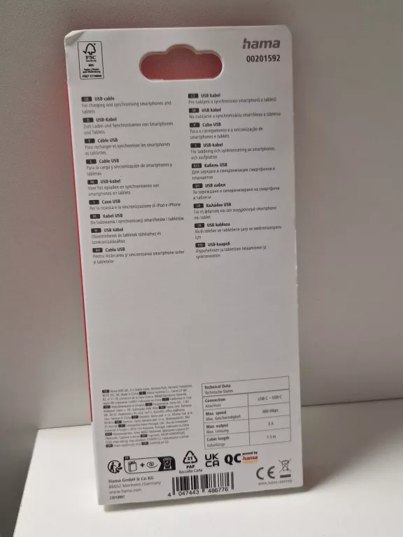HAMA KABEL USB-C DO TELEFONU 1,5M
