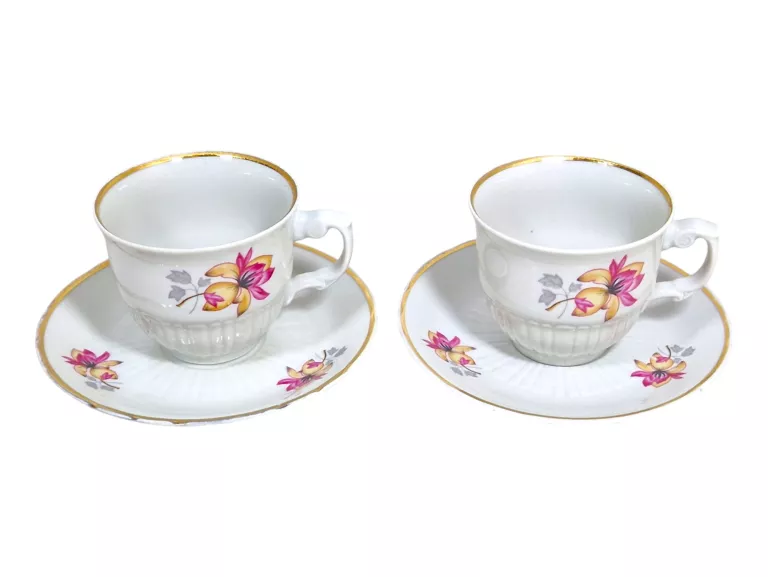 FILIŻANKA Z PODSTAWKĄ DWUOSOBOWY ZESTAW PORCELANA WŁOCŁAWEK