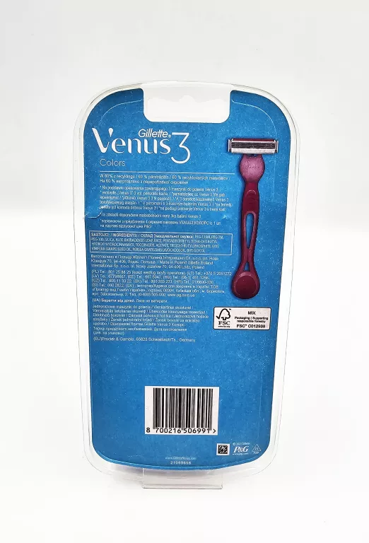 MASZYNKI DO GOLENIA DLA KOBIET GILLETTE VENUS 3 COLORS / 4 SZTUKI