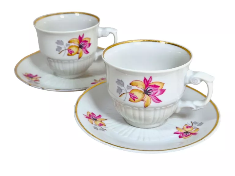 FILIŻANKA Z PODSTAWKĄ DWUOSOBOWY ZESTAW PORCELANA WŁOCŁAWEK
