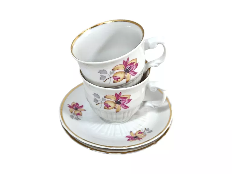 FILIŻANKA Z PODSTAWKĄ DWUOSOBOWY ZESTAW PORCELANA WŁOCŁAWEK