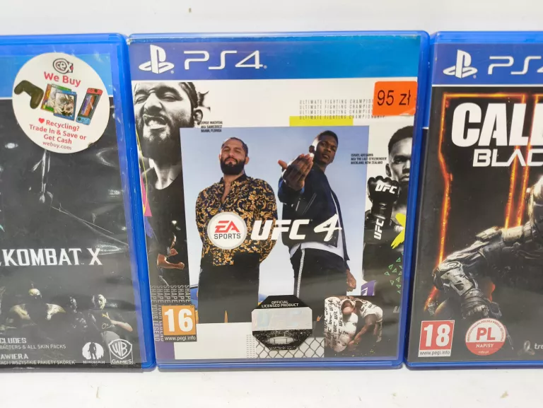 ZESTAW GIER NA PS4 (3 SZT.) COD BLACK OPS III, MORTAL KOMBAT X, UFC 4