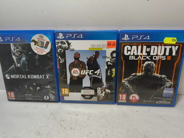 ZESTAW GIER NA PS4 (3 SZT.) COD BLACK OPS III, MORTAL KOMBAT X, UFC 4