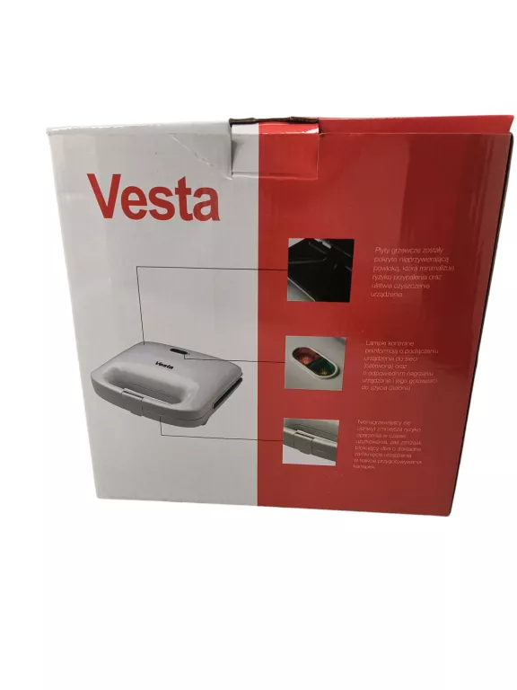 TOSTER OPIEKACZ DO KANAPEK SANDWICZ VESTA ESM01 750W 4 TRÓJKĄTY BIAŁY