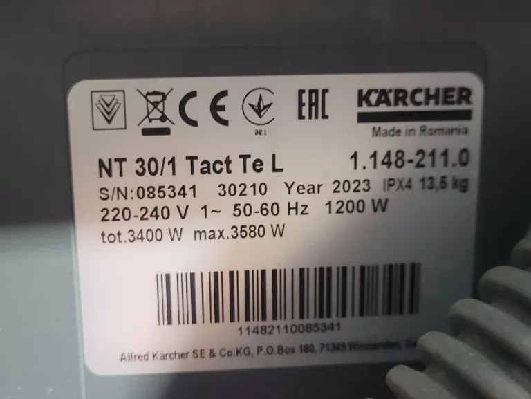 ODKURZACZ PRZEMYSŁOWY KARCHER MODEL NT 30/1 TACT TE L