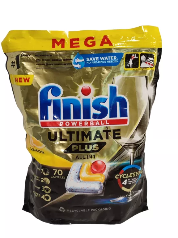 TABLETKI DO ZMYWARKI FINISH ULTIMATE PLUS ALL IN 1 CAPS LEMON 70 SZTUK