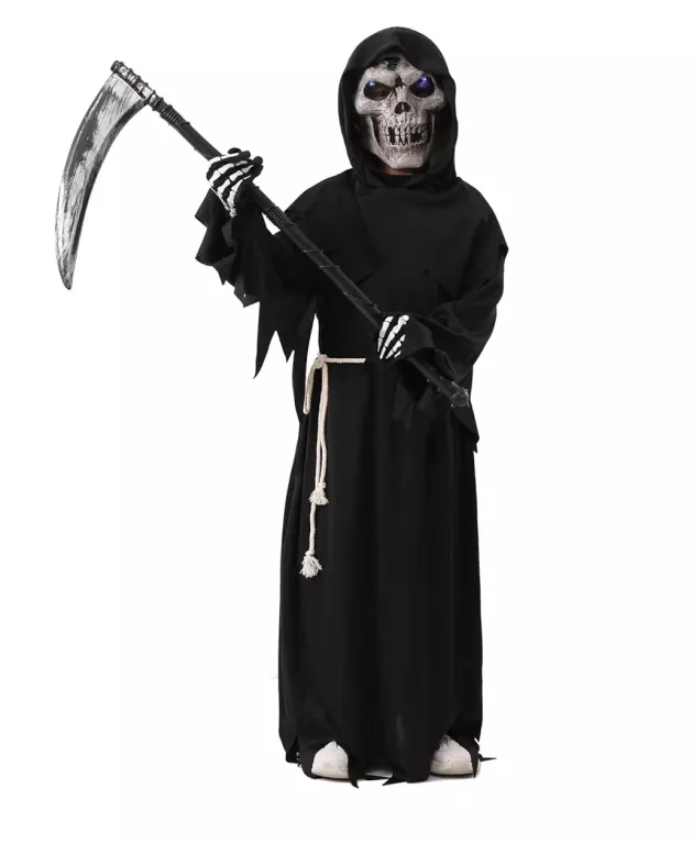 STRÓJ KOSTIUM PRZEBRANIE ŻNIWIARZ ŚMIERĆ Z KOSĄ 7 - 9 LAT 130 - 140 CM