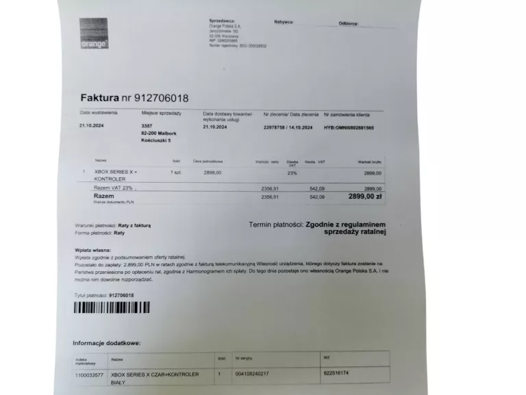 KONSOLA XBOX SERIES X GWARANCJA
