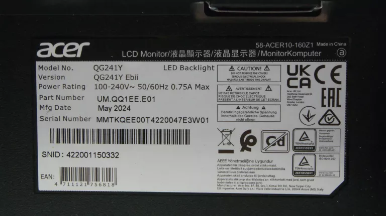 MONITOR ACER QG241Y 24" FULL HD IPS 75HZ 1MS KOMPLET