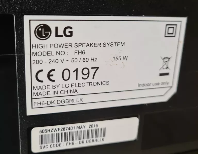 GŁOŚNIK PRZENOŚNY LG FH6 HIGH POWER SPEAKER 600W + PILOT