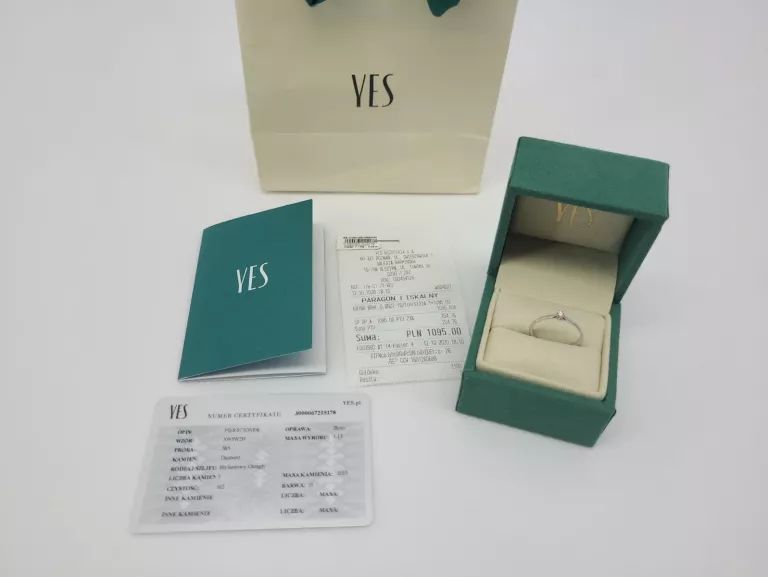 ÉTERNEL PIERŚCIONEK Z BIAŁEGO ZŁOTA Z DIAMENTEM YES 0,05CT 1,15G CERTYFIKA