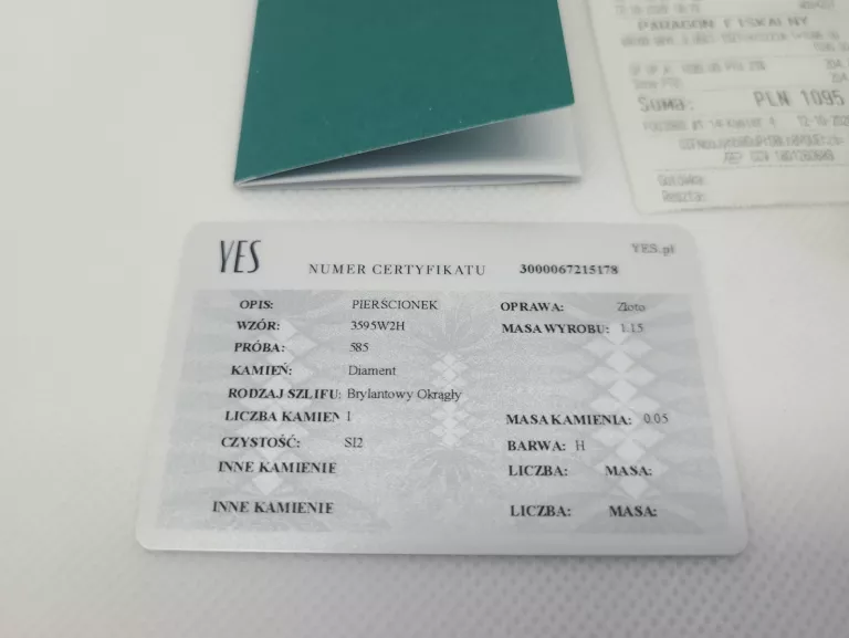 ÉTERNEL PIERŚCIONEK Z BIAŁEGO ZŁOTA Z DIAMENTEM YES 0,05CT 1,15G CERTYFIKA