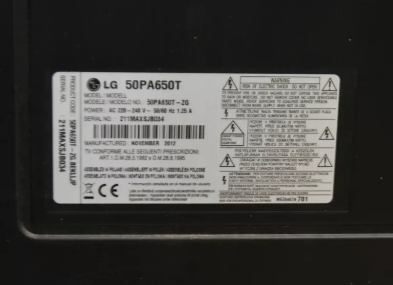 TELEWIZOR PLAZMOWY LG 50PA650T 50" HD READY