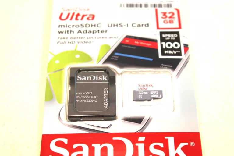 SANDISK 32GB MICRO SD HC CL10 ULTRA 100MB/S UHS-1+ADAPTER KARTA PAMIĘCI