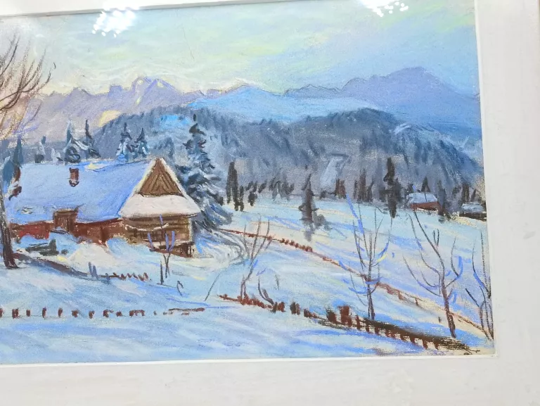OBRAZ ZIMA PASTEL 1962 SERAFIN WŁADYSŁAW