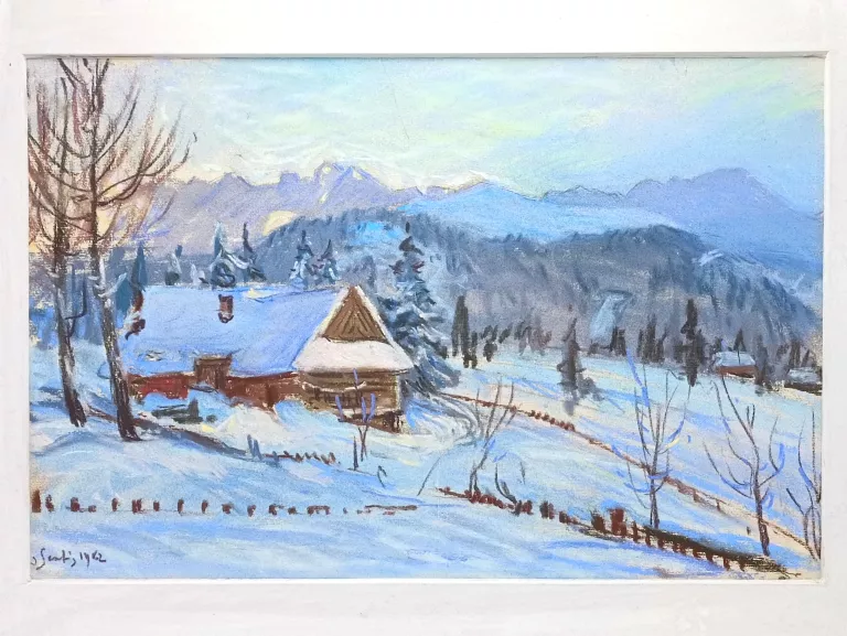 OBRAZ ZIMA PASTEL 1962 SERAFIN WŁADYSŁAW