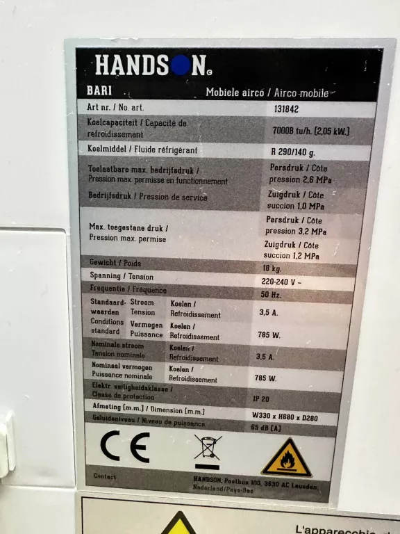 KLIMATYZATOR HANDSON BARI AIRCO 7000 BTU