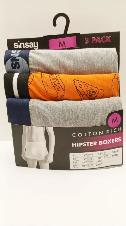 MAJTKI BOKSERKI MĘSKIE SINSAY M 3 PACK HIPSTER BOXERS
