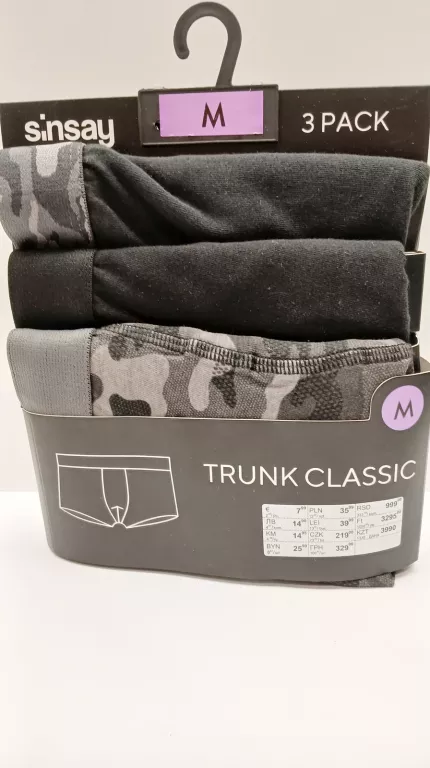 MAJTKI BOKSERKI MĘSKIE SINSAY M 3 PACK TRUNK CLASSIC