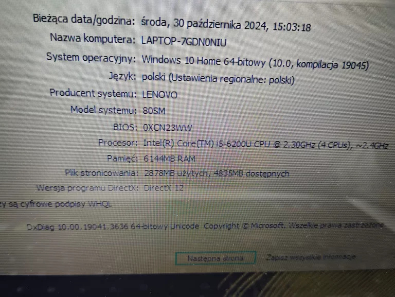 LAPTOP LENOVO IDEAPAD 310 + ŁAD (6GB/1TB)