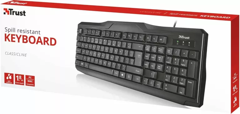 KLAWIATURA PRZEWODOWA TRUST SPILL RESISTANT KEYBOARD CLASSICLINE KPL