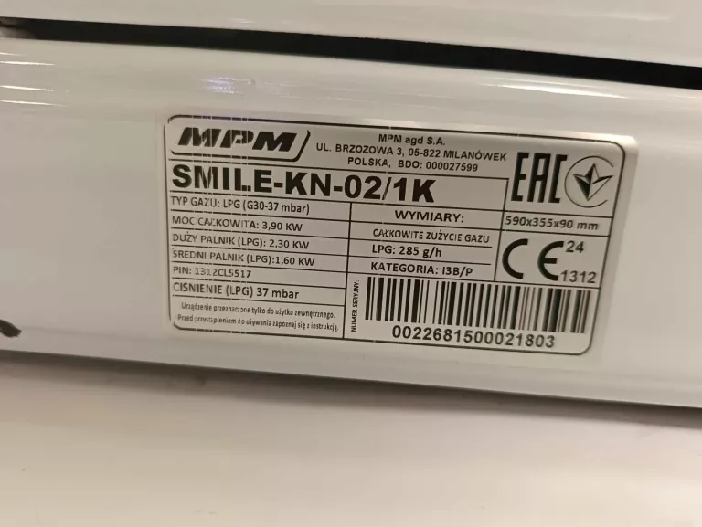 KUCHENKA GAZOWA MPM SMILE-KN-02 /1K TURYSTYCZNA
