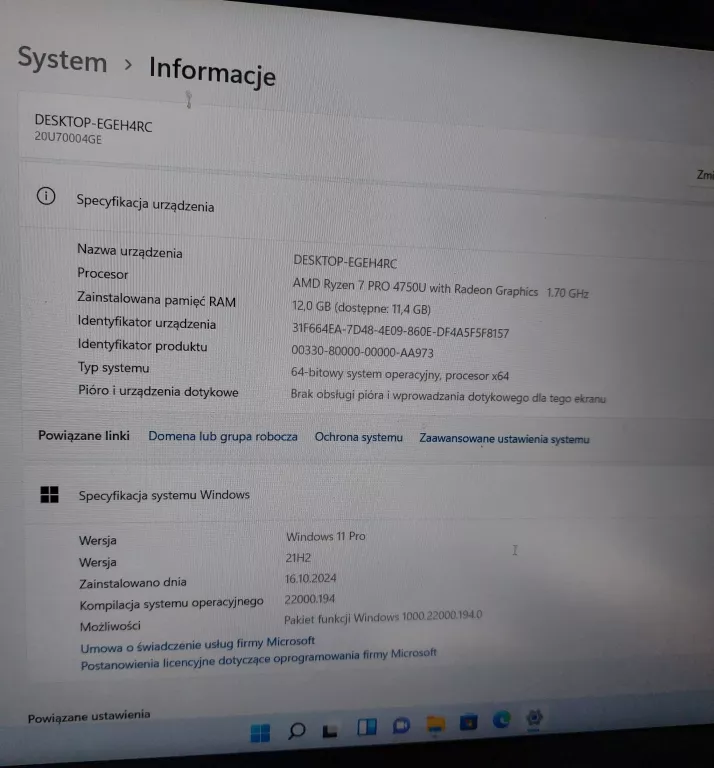 LAPTOP LENOVO THINKPAD L15 1GEN RYZEN 7 PRO / 1TB / 12GB / W11PRO