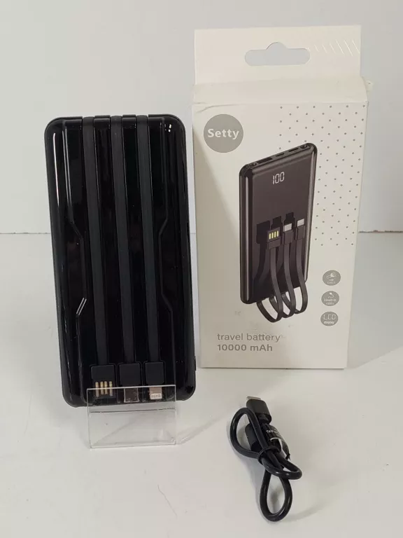 POWER BANK 10000 MAH 3 RODZAJE KABLI USB-C + LIGHTNING + MICROUSB ALL-IN-1