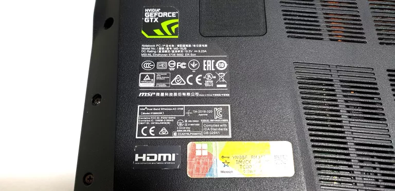 LAPTOP MSI GL62MVR 7RFX INTEL CORE I7-7700HQ 16/256GB SSD+1TB HDD GTX1060