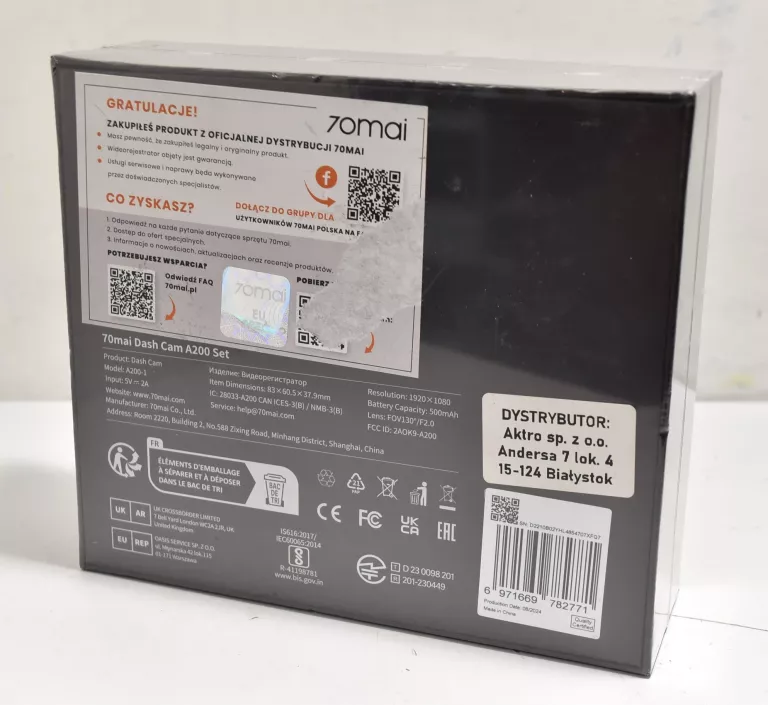 WIDEOREJESTRATOR KAMERA SAMOCHODOWA 70MAI A200 DASH CAM + TYLNA RC11 SET