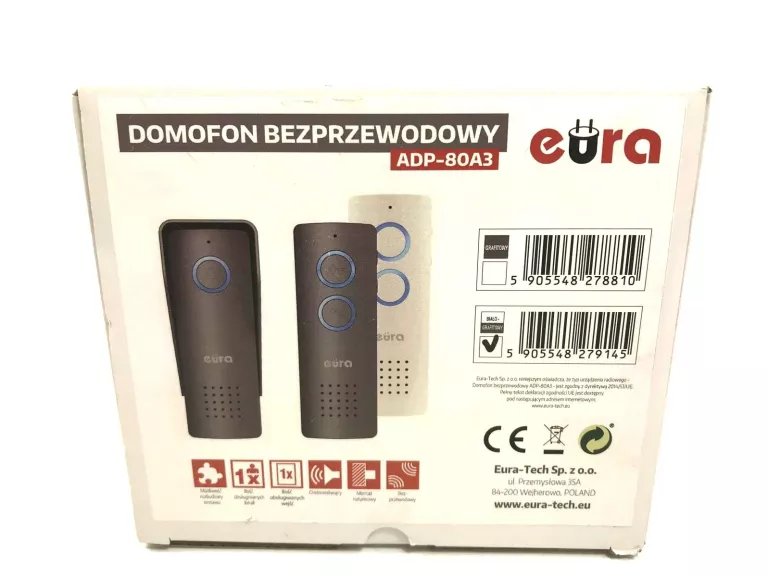 DOMOFON BEZPRZEWODOWY EURA ADP-80A3 - BIAŁO-GRAFITOWY