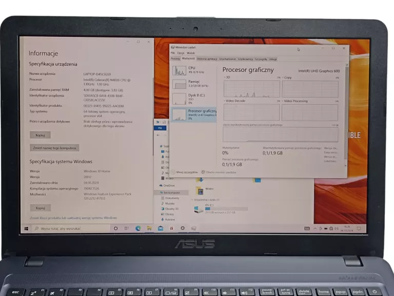 LAPTOP ASUS RTL8821CE 4/256GB = ŁADOWARKA