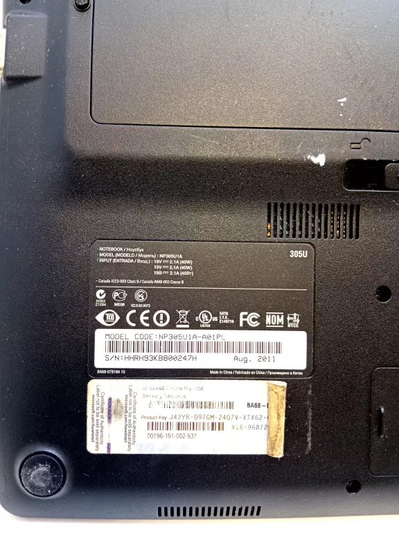 LAPTOP SAMSUNG 305U AMD E-450 2 X 1.7 GHZ, +ŁAD